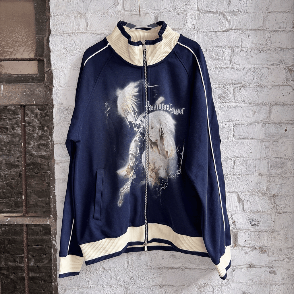 EVAP-Vintage Anime Print Track Jacket Navy Retro Harajuku Streetwear Zip Up