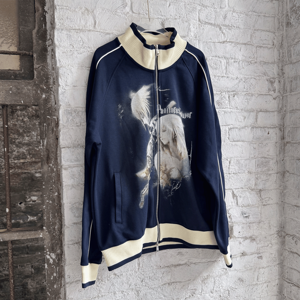EVAP-Vintage Anime Print Track Jacket Navy Retro Harajuku Streetwear Zip Up