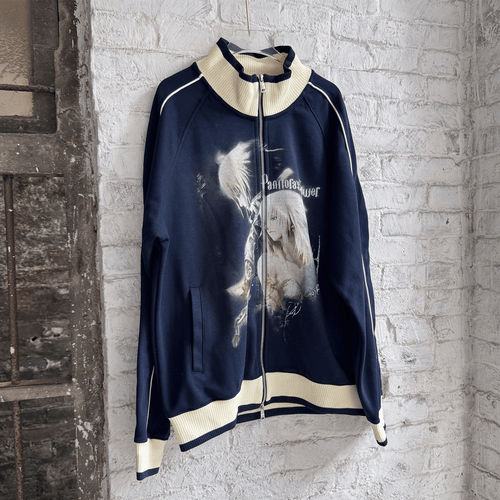 EVAP-Vintage Anime Print Track Jacket Navy Retro Harajuku Streetwear Zip Up
