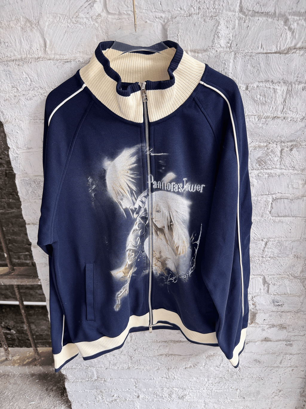 EVAP-Vintage Anime Print Track Jacket Navy Retro Harajuku Streetwear Zip Up